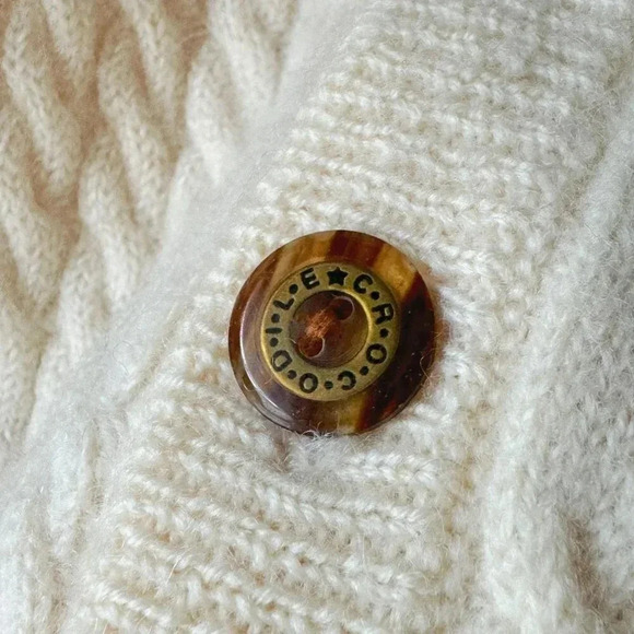 Vintage cream cable  knit Crocodile logo embroidered 100% soft wool cardigan - Picture 6 of 7
